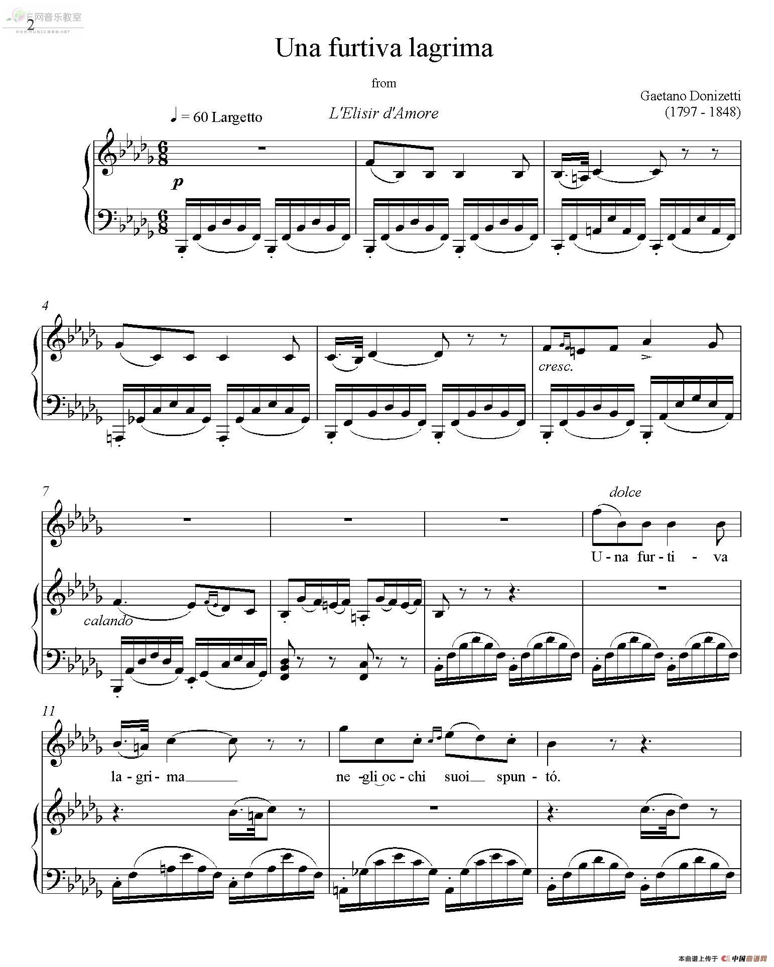 Una furtiva lagrima(偷洒一滴泪)-钢琴谱1