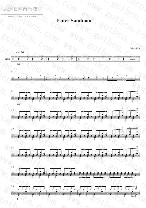 Enter Sandman(Metallica)架子鼓爵士鼓谱